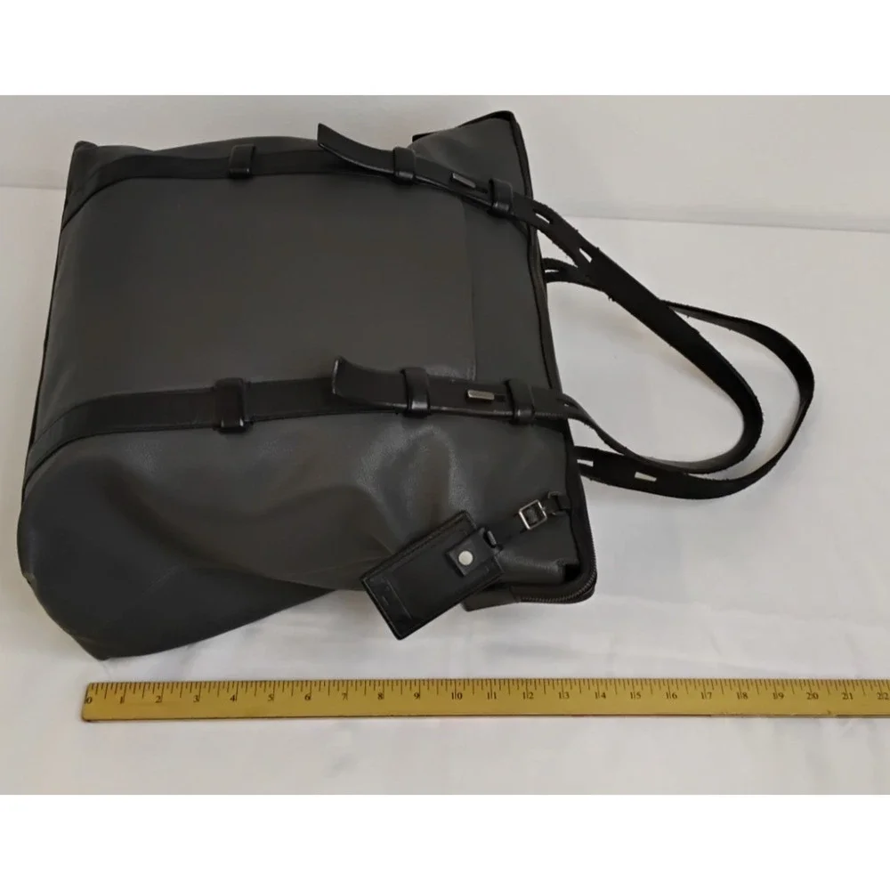 TUMI Leather Shoulder Bag Carry On Gray and Black Business Laptop Bag #J4521